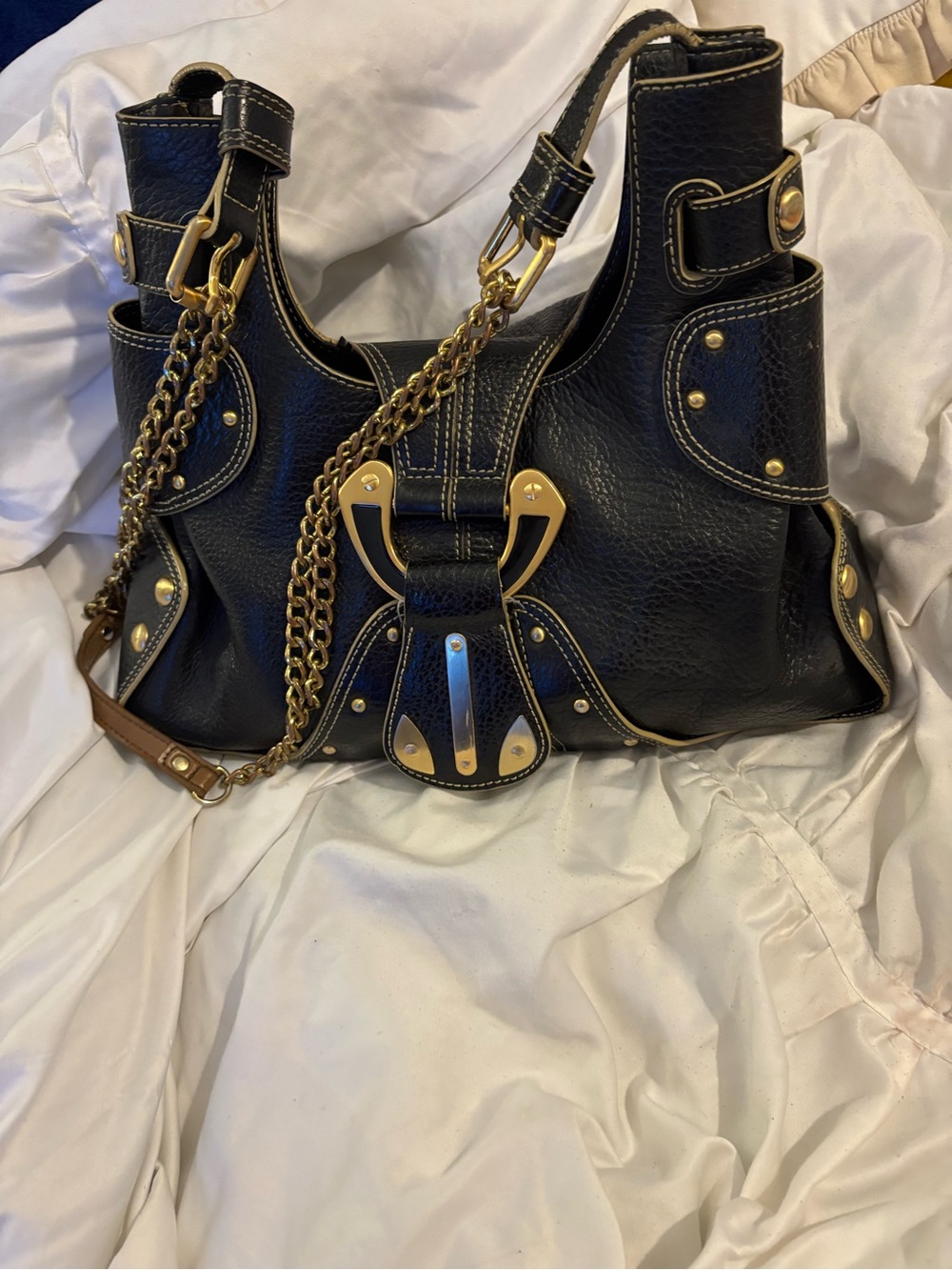 Maxx New York Black Leather Crossbody with Gold Plate